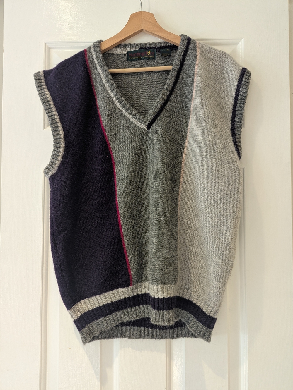 Vintage 90s Wool Sweater Vest Mens XL Oversized Academia Preppy Colorblock Knit